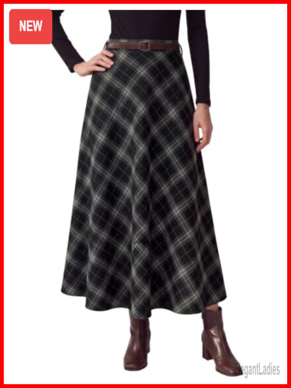 Plaid Midi Skirt High Waist A Line Vintage Tartan Polyester
